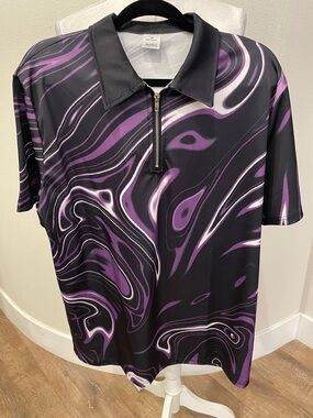 Men's Black & Purple Zip-Front Polo Shirt